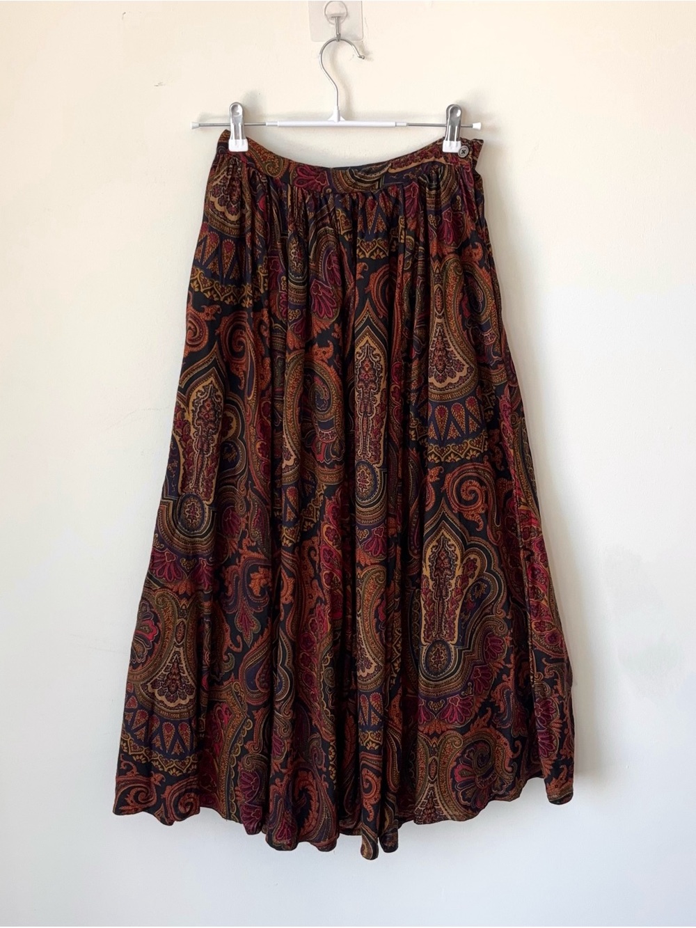 Vintage 80s Ralph Lauren Bohemian Paisley Wool Blend Skirt Italy Blue Label